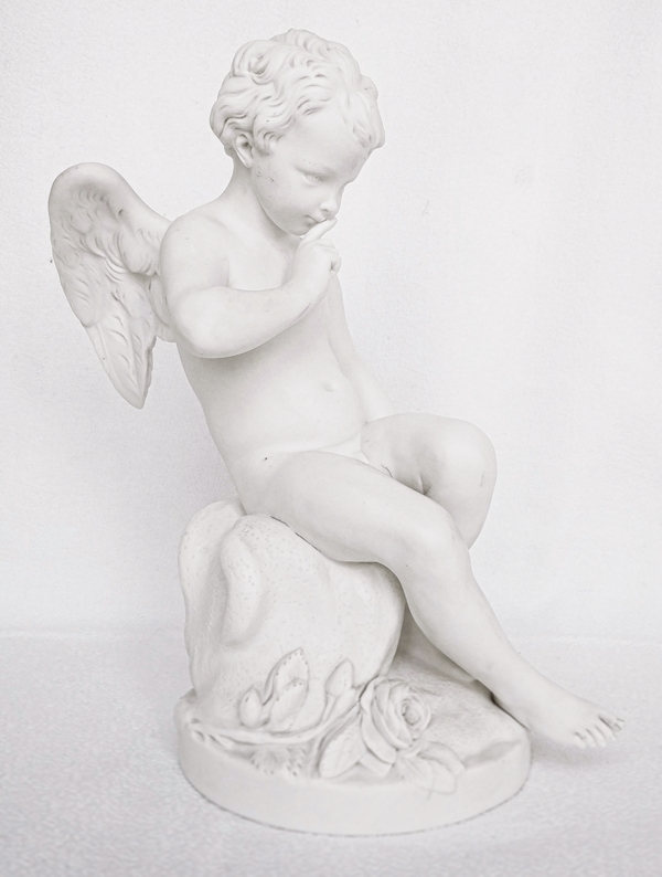 Sèvres : threatening Love, porcelain Biscuit after Falconet - signed, 1899