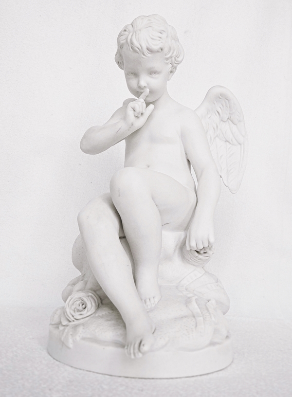 Sèvres : threatening Love, porcelain Biscuit after Falconet - signed, 1899