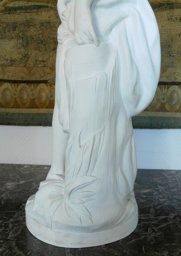 Grande statue, baigneuse en biscuit de porcelaine d'après Falconet - 67cm