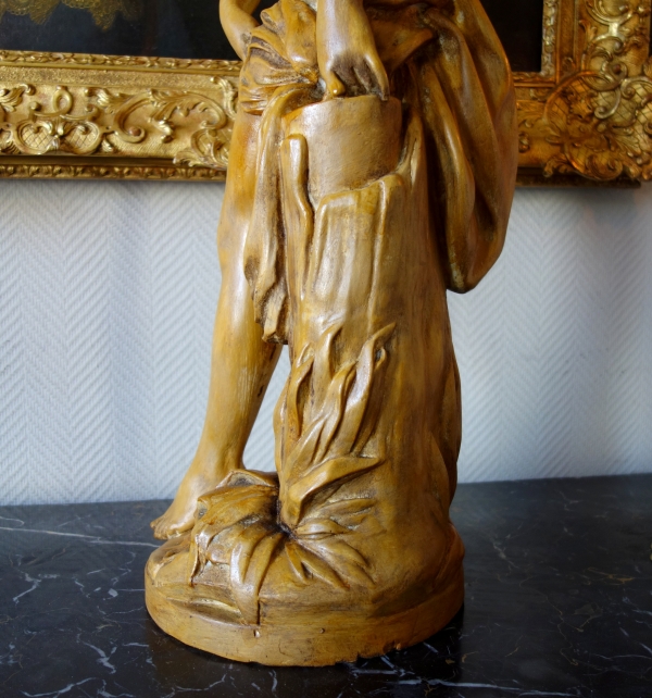 Tall plaster statue, terracotta style patina : the bather after Falconet work - 81cm