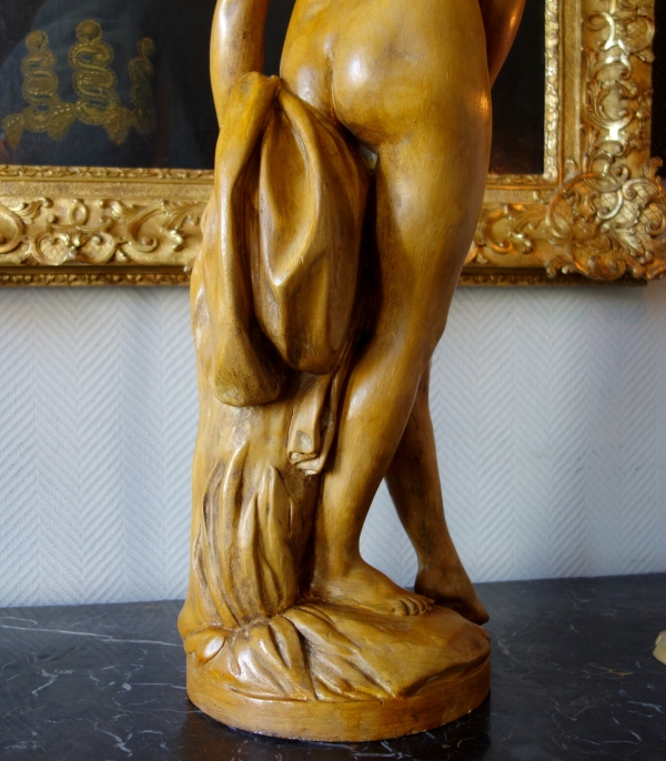 Tall plaster statue, terracotta style patina : the bather after Falconet work - 81cm