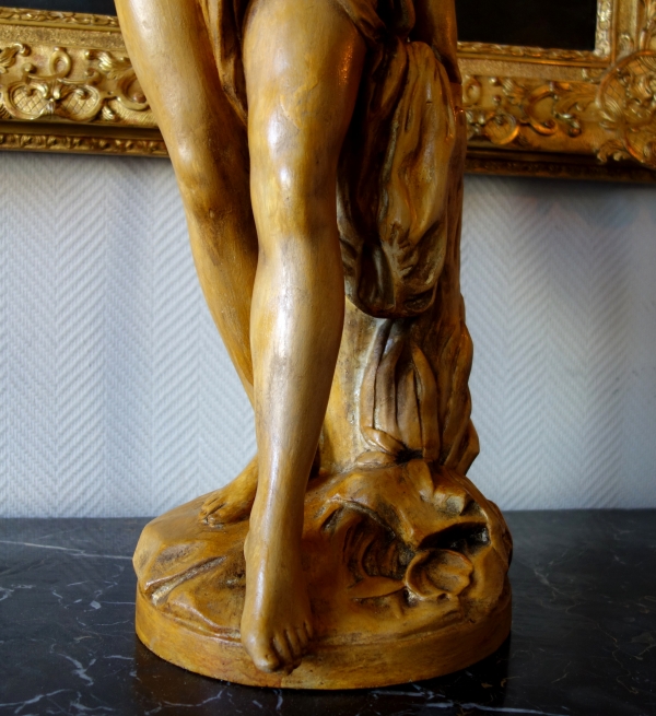Tall plaster statue, terracotta style patina : the bather after Falconet work - 81cm