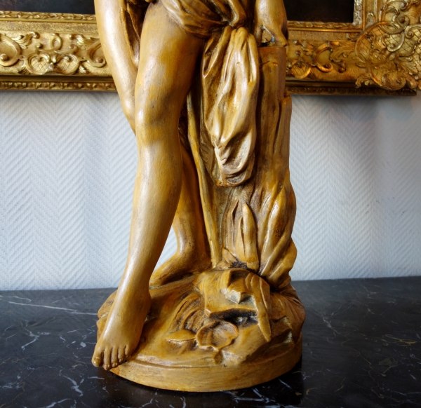 Tall plaster statue, terracotta style patina : the bather after Falconet work - 81cm