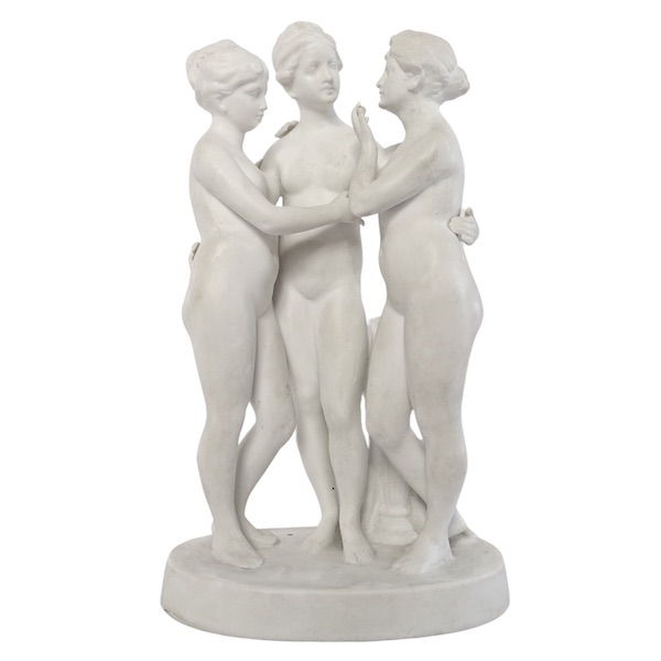 Les 3 Grâces, sujet mythologique en biscuit de porcelaine d'époque XIXe