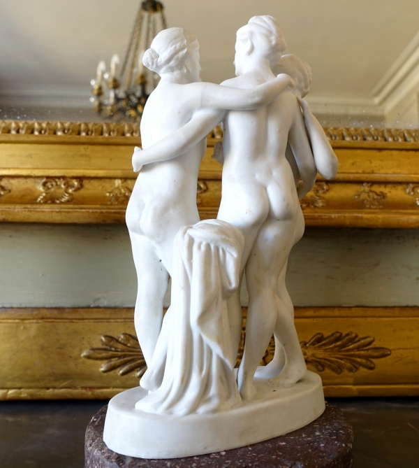 Les 3 Grâces, sujet mythologique en biscuit de porcelaine d'époque XIXe