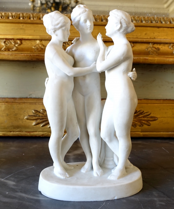 Les 3 Grâces, sujet mythologique en biscuit de porcelaine d'époque XIXe