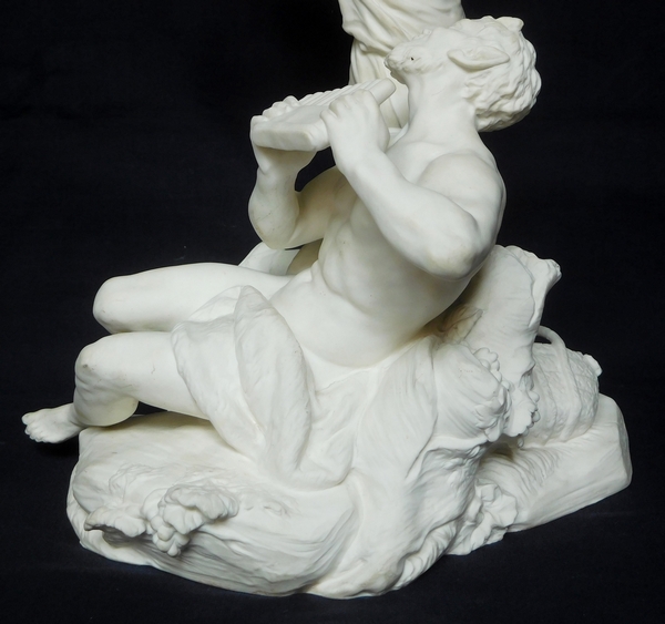 Louis XVI style porcelain biscuit : god Pan and muse Erato, 19th century production