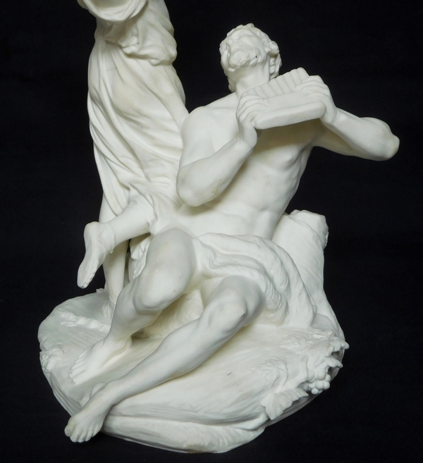 Louis XVI style porcelain biscuit : god Pan and muse Erato, 19th century production