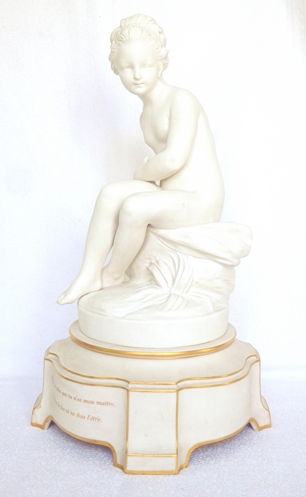 Sèvres : little girl hiding the bow of love, porcelain biscuit after Falconet - signed, 1899