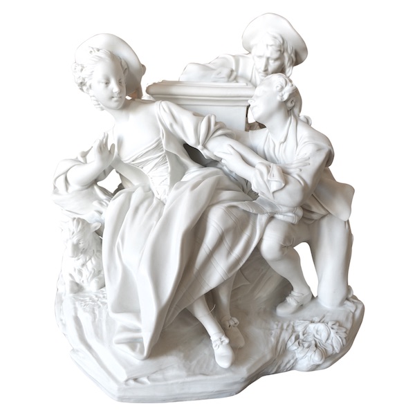 Sevres manufacture : galant scene in the style of 18th century - porcelain biscuit - signed