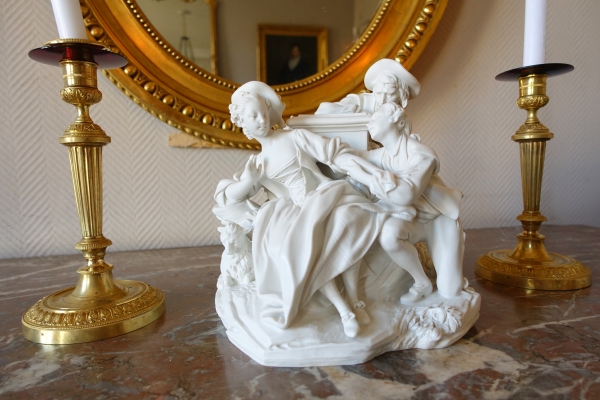 Sevres manufacture : galant scene in the style of 18th century - porcelain biscuit - signed