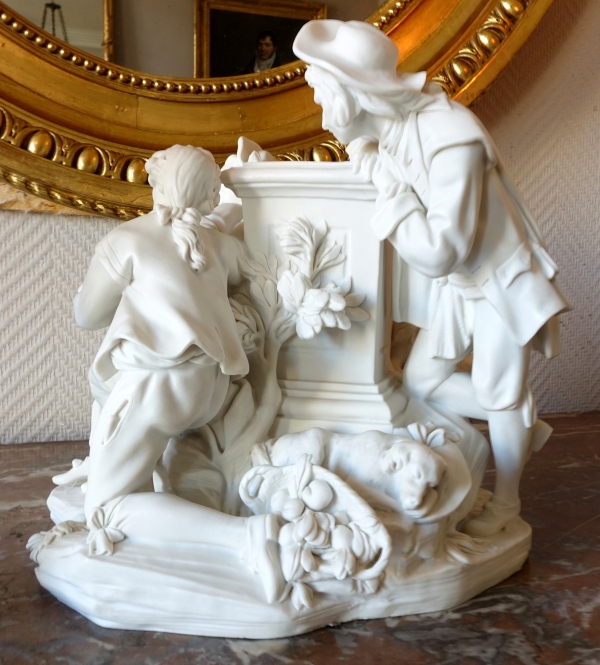 Sevres manufacture : galant scene in the style of 18th century - porcelain biscuit - signed