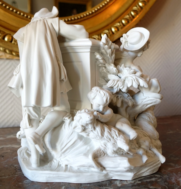 Sevres manufacture : galant scene in the style of 18th century - porcelain biscuit - signed