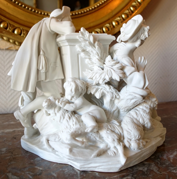 Sevres manufacture : galant scene in the style of 18th century - porcelain biscuit - signed