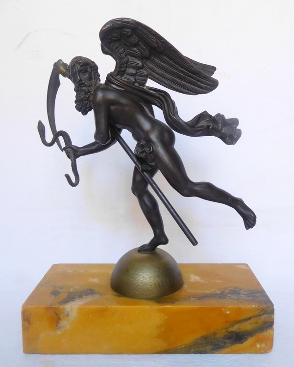Time flying by (Chronos), allegoric bronze sculpture set on a marble base, early 19th century