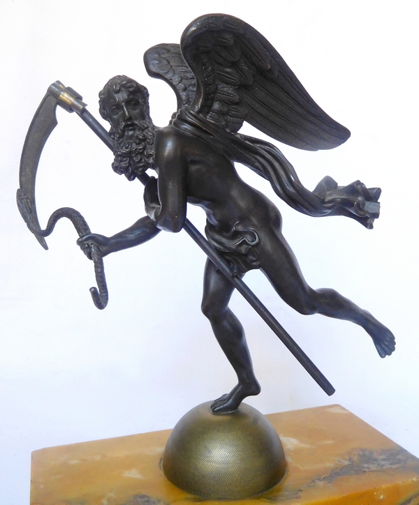 Time flying by (Chronos), allegoric bronze sculpture set on a marble base, early 19th century