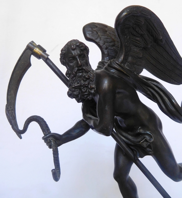 Time flying by (Chronos), allegoric bronze sculpture set on a marble base, early 19th century