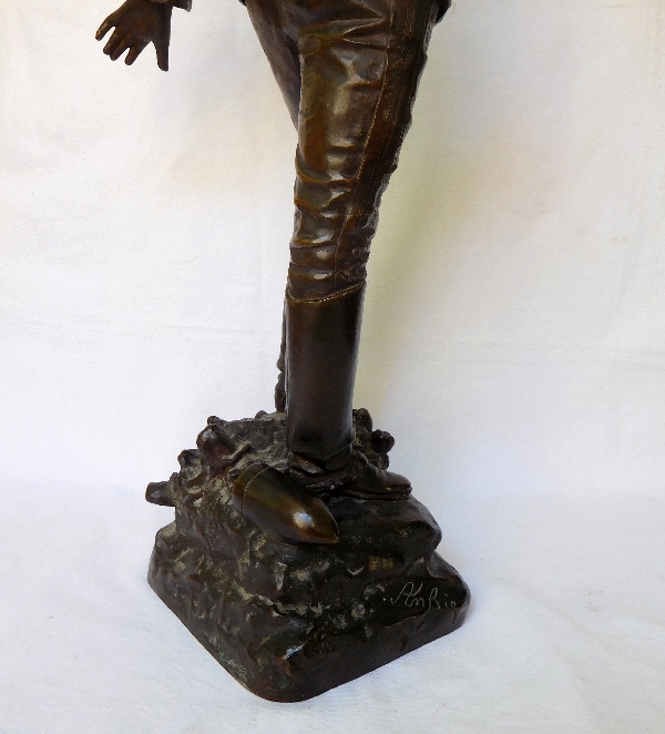 Charles Anfrie : tall Hussar officer bronze statue - 64 cm