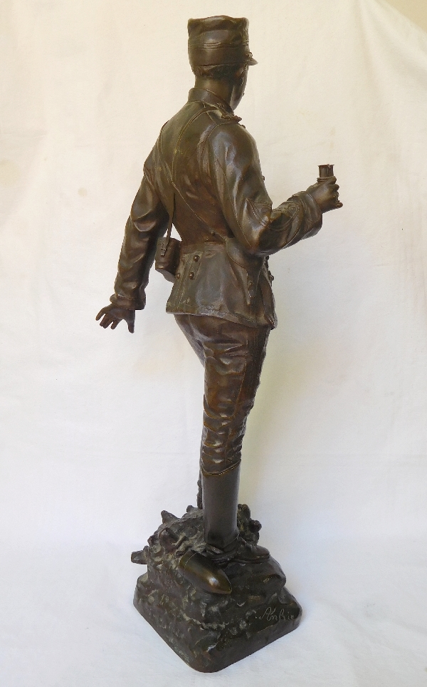 Charles Anfrie : tall Hussar officer bronze statue - 64 cm