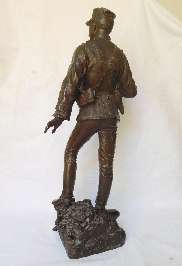 Charles Anfrie : tall Hussar officer bronze statue - 64 cm