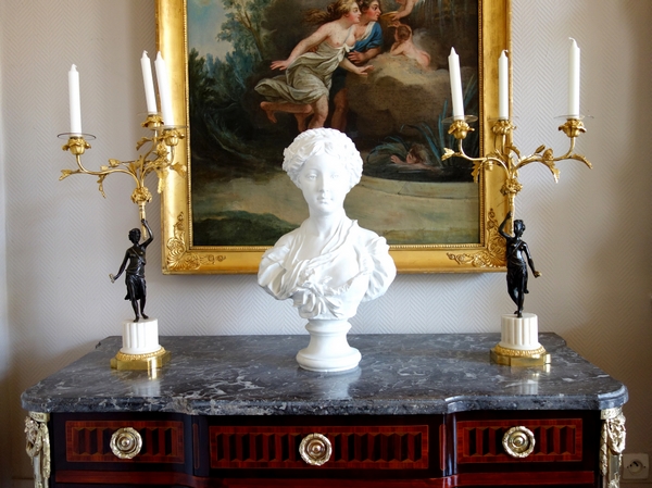 Paul L. Houry : young lady porcelain biscuit bust after Greuze, Louis XVI style