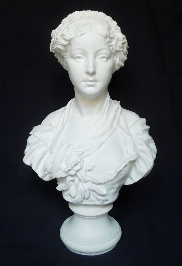 Paul L. Houry : young lady porcelain biscuit bust after Greuze, Louis XVI style