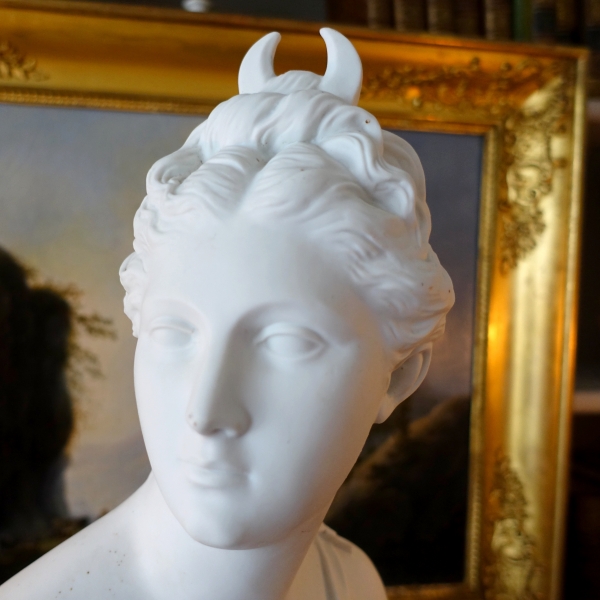 Tall goddess Diana biscuit bust after Houdon, neoclassical decoration