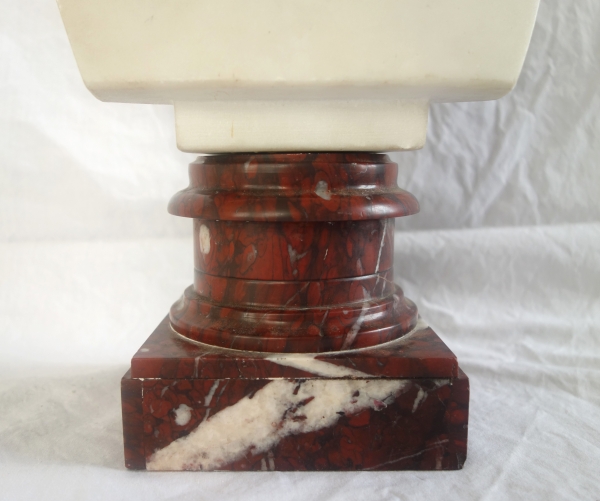Buste à l'antique de l'empereur Auguste, marbre blanc et griotte - souvenir du grand tour XIXe