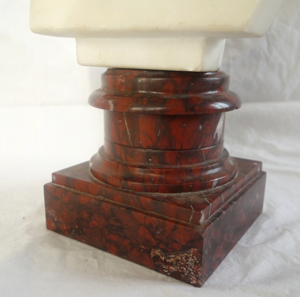 Buste à l'antique de l'empereur Auguste, marbre blanc et griotte - souvenir du grand tour XIXe