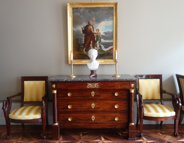 Buste à l'antique de l'empereur Auguste, marbre blanc et griotte - souvenir du grand tour XIXe