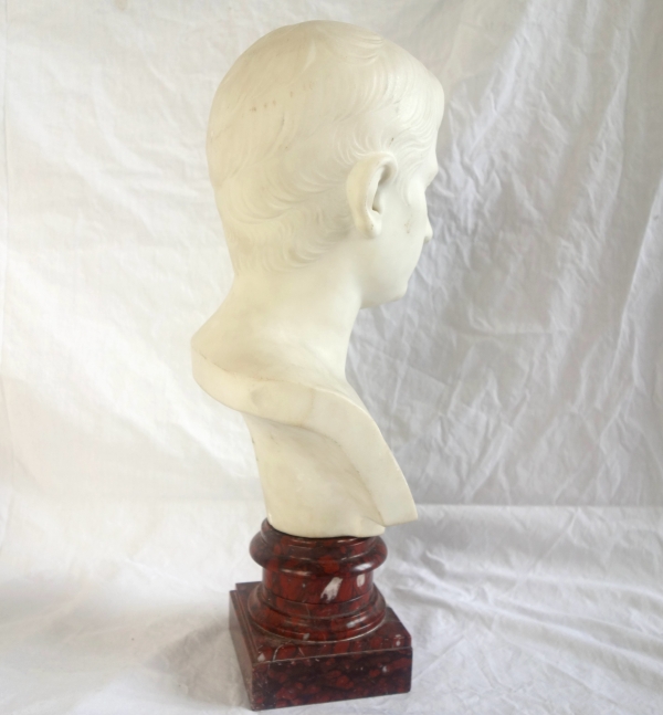 Buste à l'antique de l'empereur Auguste, marbre blanc et griotte - souvenir du grand tour XIXe