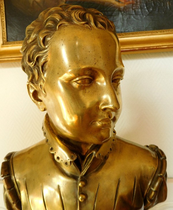 Grand buste en bronze : Henri IV d'après Bosio, 56cm, souvenir historique royaliste