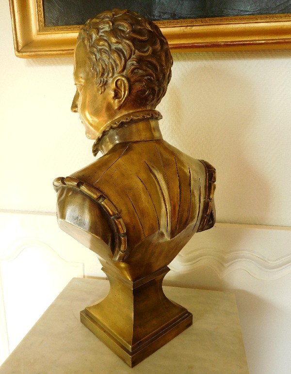 Tall bronze bust of Henri IV King of France after Bosio, 56cm, circa 1870