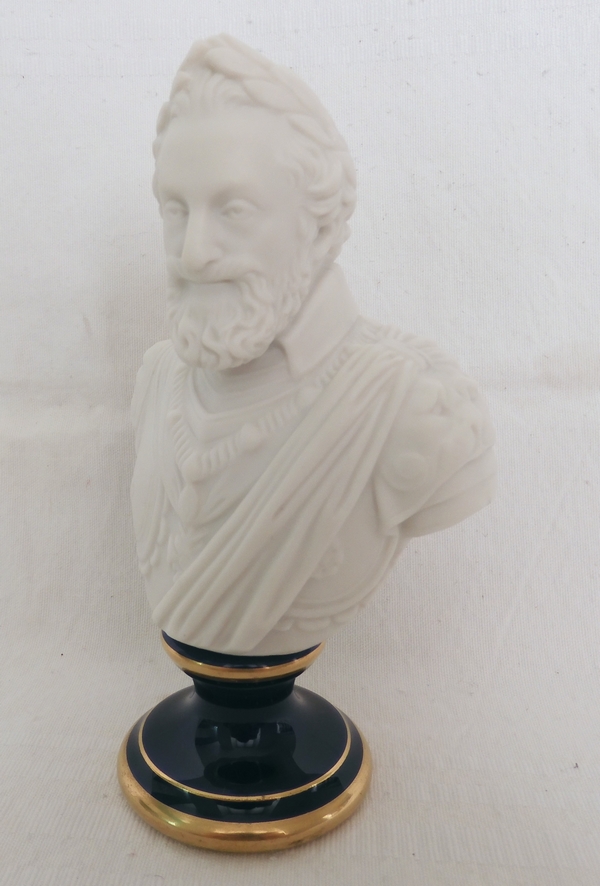 Henri IV bust Sevres biscuit, dark blue gilt pedestal, late 19th century - signed