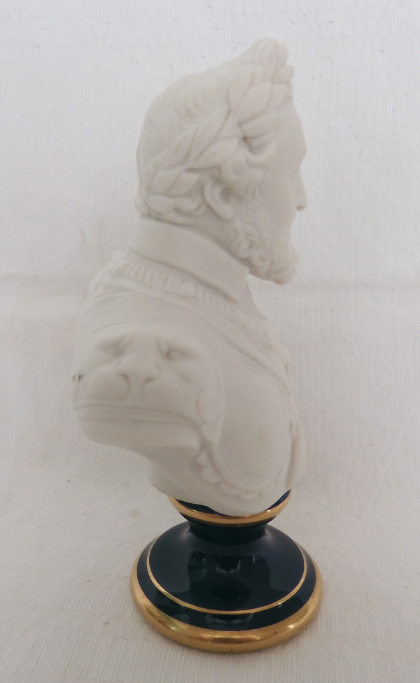 Henri IV bust Sevres biscuit, dark blue gilt pedestal, late 19th century - signed