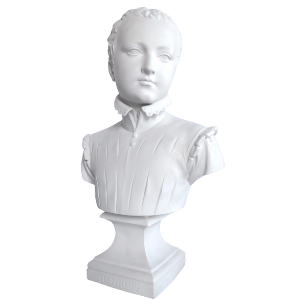 Tall porcelain biscuit bust of Henri IV King of France after Bosio