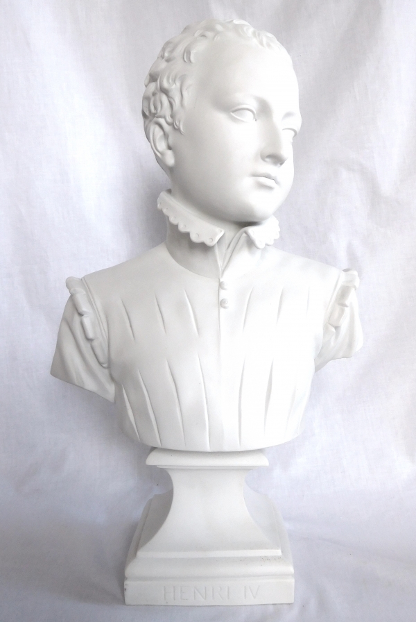 Tall porcelain biscuit bust of Henri IV King of France after Bosio