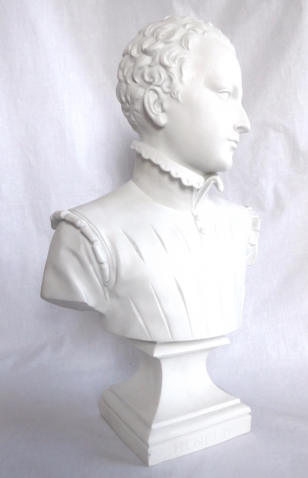 Tall porcelain biscuit bust of Henri IV King of France after Bosio