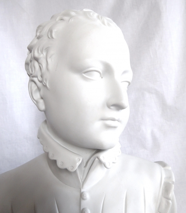 Tall porcelain biscuit bust of Henri IV King of France after Bosio