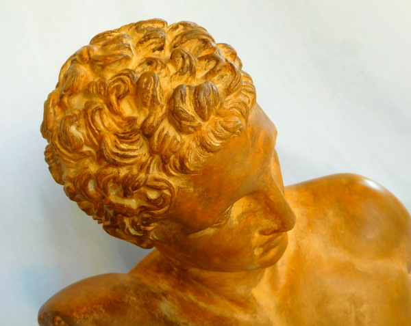 Tall antique-style bust featuring Hermes after sculptor Praxitele, patinated gypsum cast - 51cm