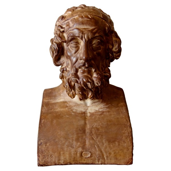 Tall Greek poet Homer after the antique of the Louvre - patinated plaster - 53cm