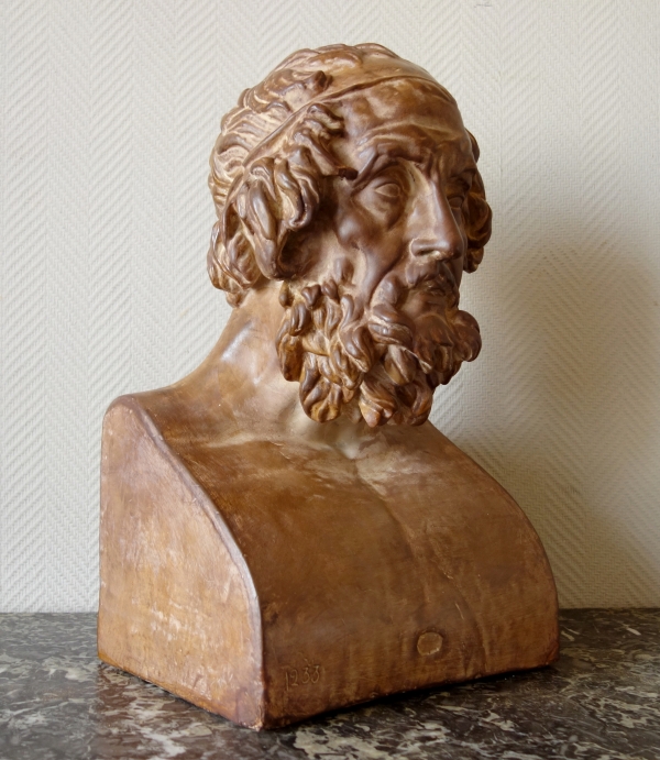 Tall Greek poet Homer after the antique of the Louvre - patinated plaster - 53cm