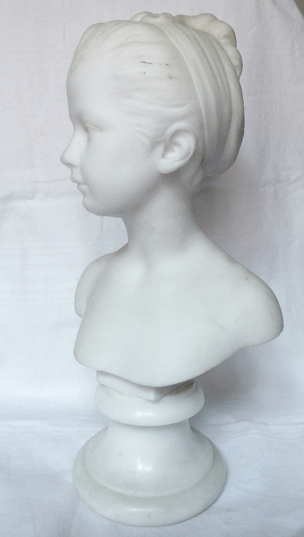 Buste de Louise Brongniart d'après Houdon, 48cm, marbre blanc, époque XIXe