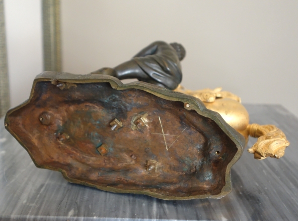 Cheval de Marly groupe en bronze patiné et doré au mercure d'après Coustou début XIXe siècle
