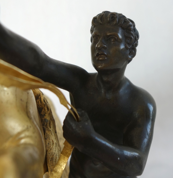 Cheval de Marly groupe en bronze patiné et doré au mercure d'après Coustou début XIXe siècle