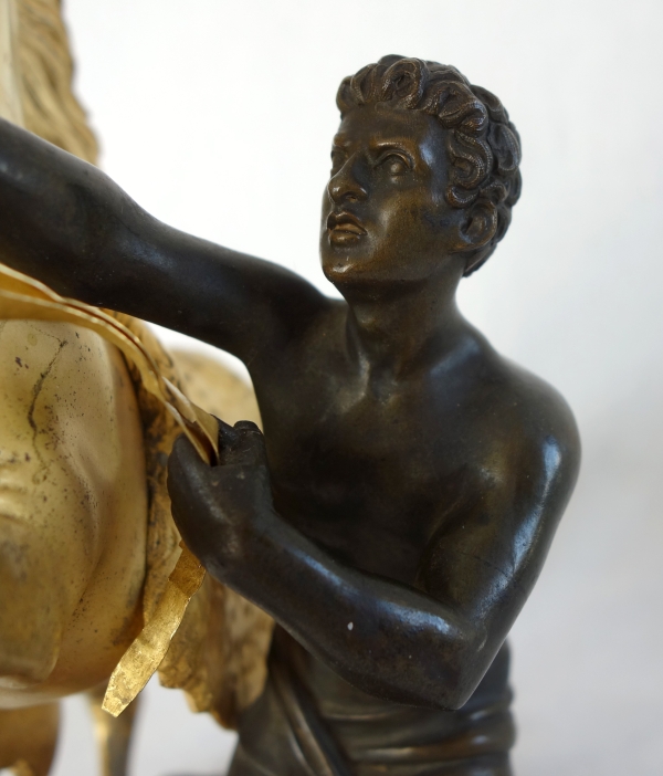 Cheval de Marly groupe en bronze patiné et doré au mercure d'après Coustou début XIXe siècle