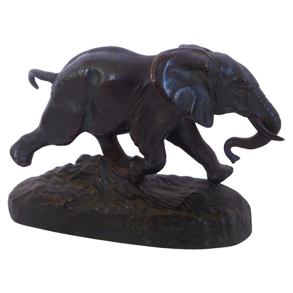 Barye : Senegal elephant running, 19th century bronze sculpture - Barbedienne