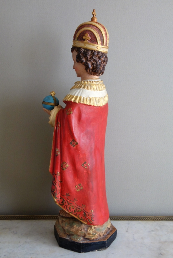 Tall devotion polychromatic plaster statue : Infant Jesus of Prague - 19th century