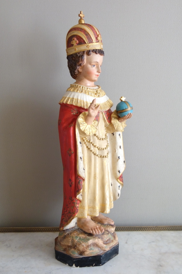 Tall devotion polychromatic plaster statue : Infant Jesus of Prague - 19th century