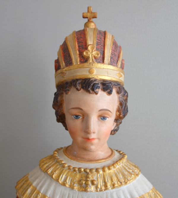 Tall devotion polychromatic plaster statue : Infant Jesus of Prague - 19th century